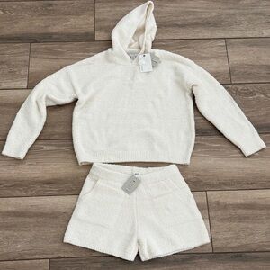 Barefoot Dreams Cream Kids Hoodie and Shorts Set